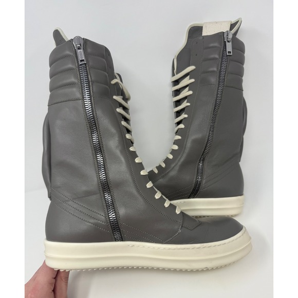 Rick Owens Cargobasket Leather Sneaker Grey/Milk Size 11 US 44 EU - Picture 4 of 9